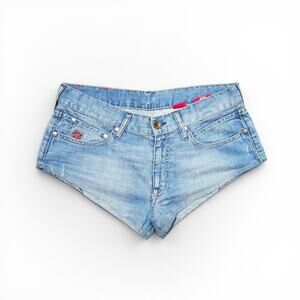 Y2k Micro Mini Denim Booty Shorts Euro Guru - Size 32